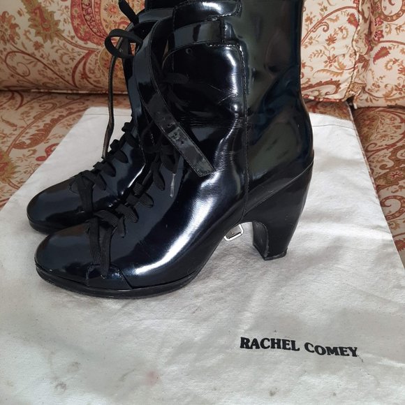 RACHEL COMEY BLACK PATENT LEATHER LACE-UP BOOTS - Picture 3 of 9